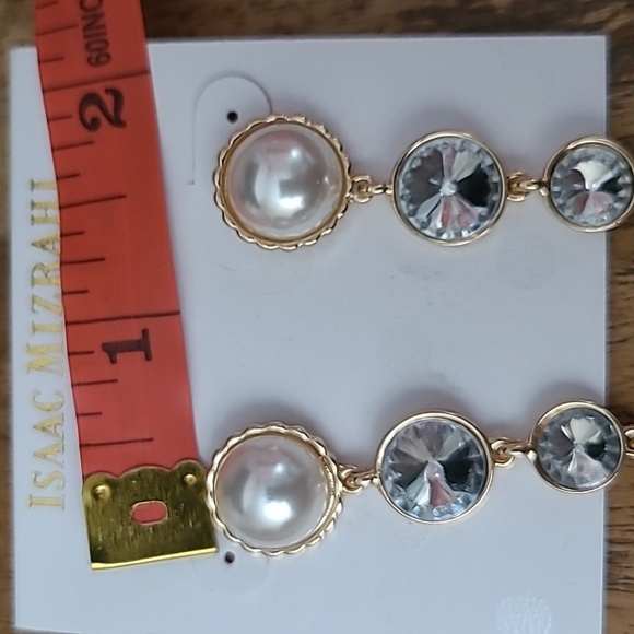 Isaac Mizrahi Faux Pearl & Rhinestone Dangle Earrings - Prom, Homecoming, Formal - Picture 9 of 11